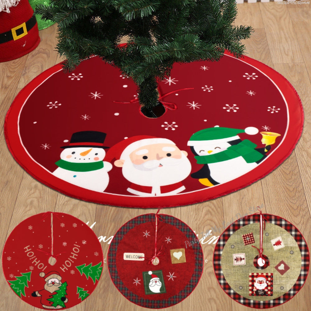 Christmas Tree Skirt Red Christmas Tree Foot Cover Santa Claus Snowflake Christmas Tree Carpet_0