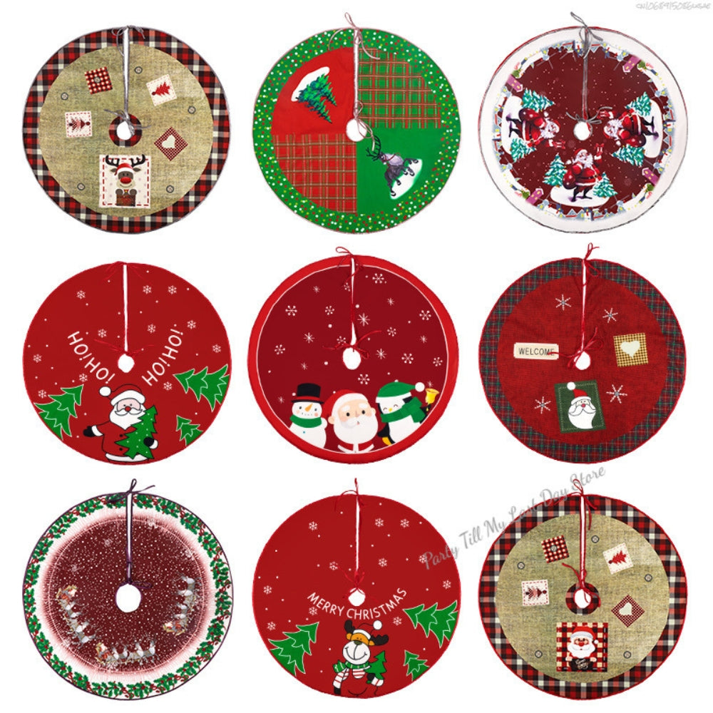 Christmas Tree Skirt Red Christmas Tree Foot Cover Santa Claus Snowflake Christmas Tree Carpet_1