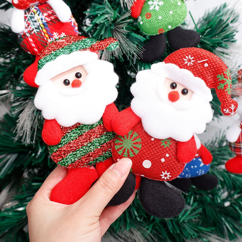 12 PCS Christmas Plush Doll Ornaments Santa Claus Snowman Xmas Tree Hanging Pendants_2