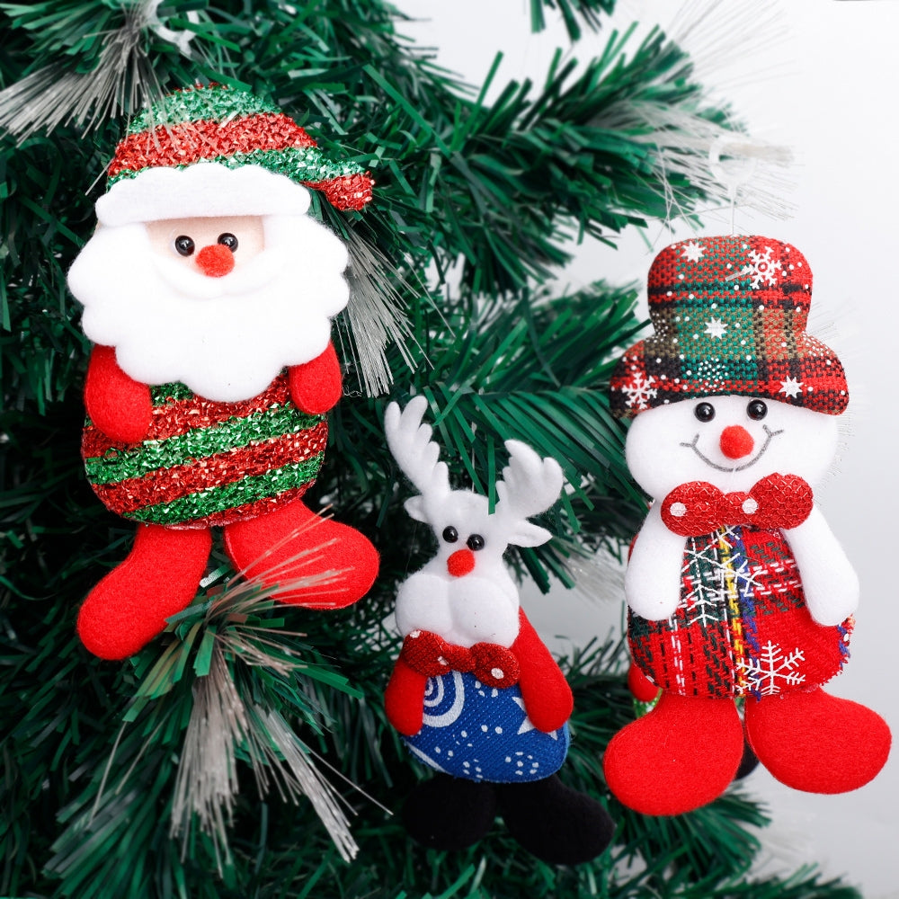 12 PCS Christmas Plush Doll Ornaments Santa Claus Snowman Xmas Tree Hanging Pendants_3