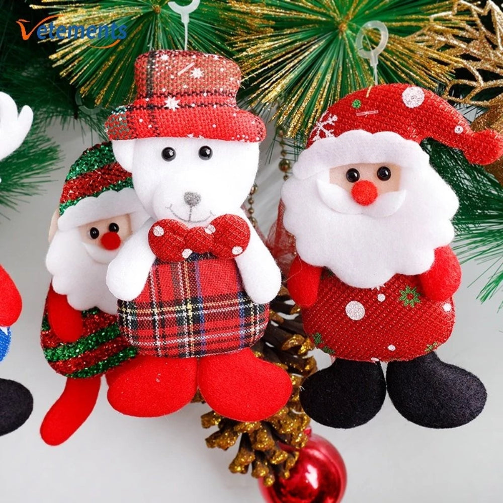 12 PCS Christmas Plush Doll Ornaments Santa Claus Snowman Xmas Tree Hanging Pendants_4