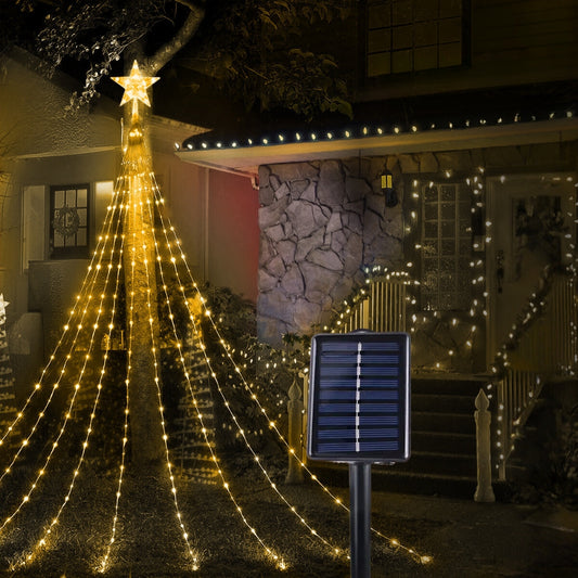 Pentagram Waterproof String Light Solar Christmas Decorations 3M 2M Led Waterfall Tree Fairy Lamp_0