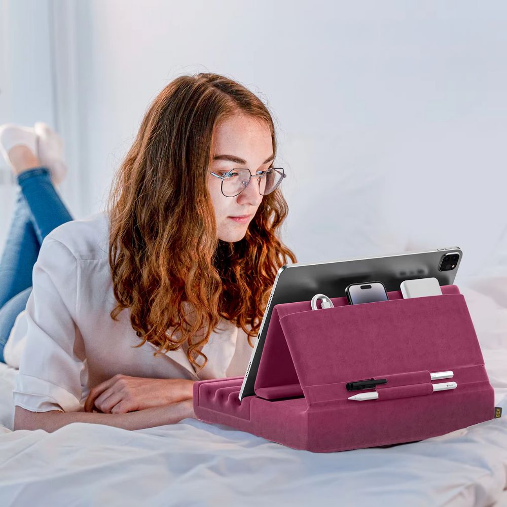 Tablet Pillow Stand Foldable Holder for iPad Pro with Soft Pad, Pocket and Stylus Mount_1