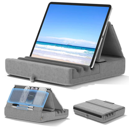 Tablet Pillow Stand Foldable Holder for iPad Pro with Soft Pad, Pocket and Stylus Mount_6