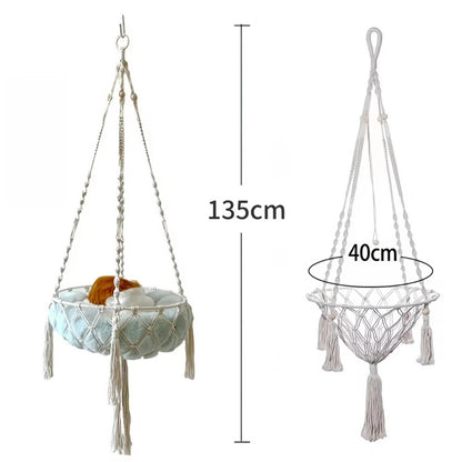 Hand Woven Cotton Cat Hammock Luxurious Hanging Basket for Indoor Kitties_6