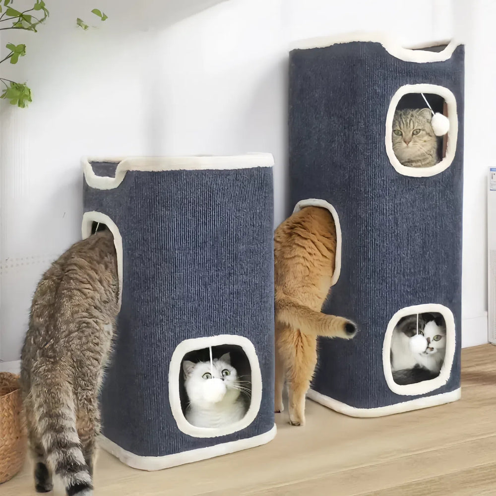 Cozy 3-Tier Cat Bed with Soft Mat and Plush Hideaway_1