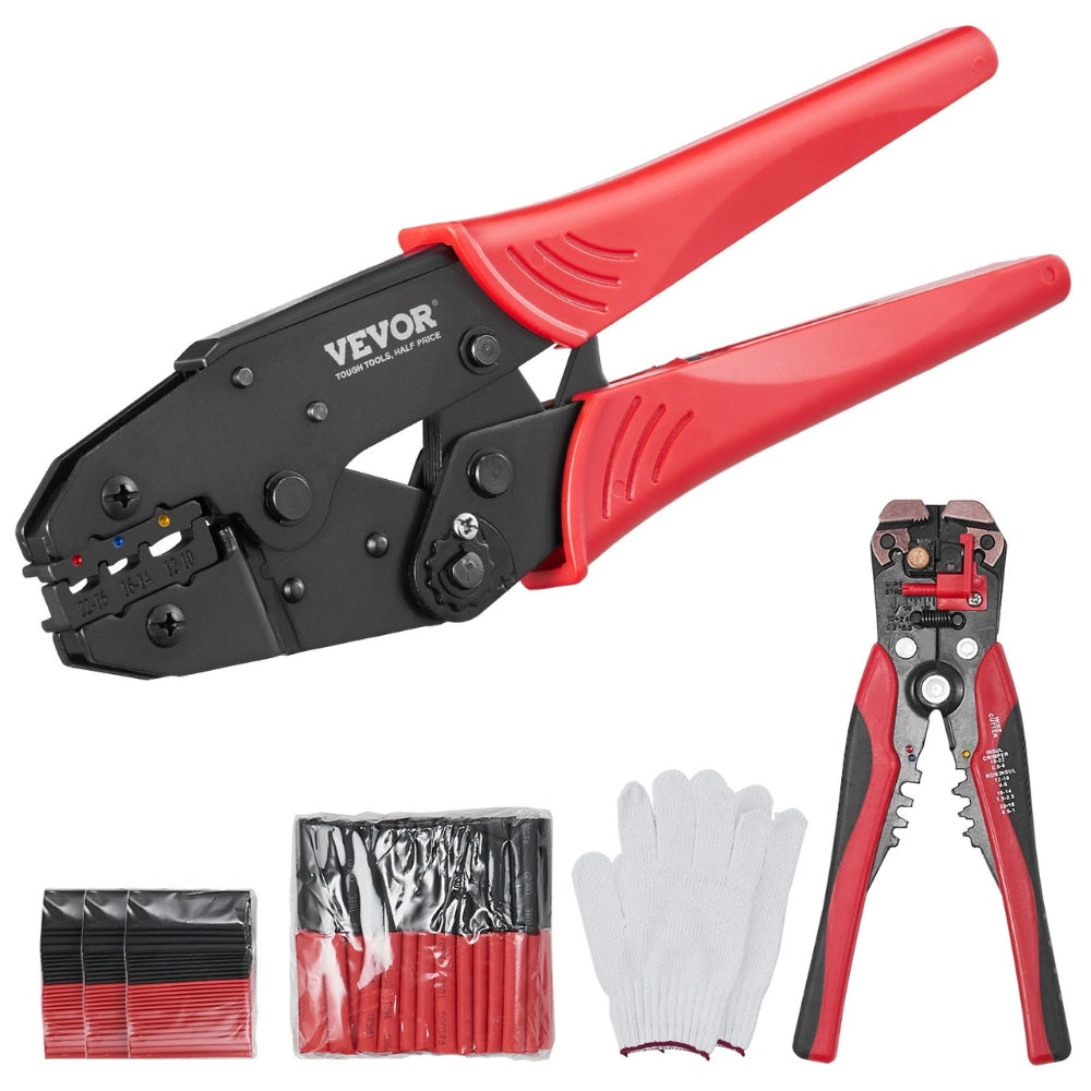 Crimping Tool AWG22 10 Heat Shrink Nylon Insulated Terminal Crimper Labor Saving Ratcheting Wire Crimp Pliers with Gloves_1