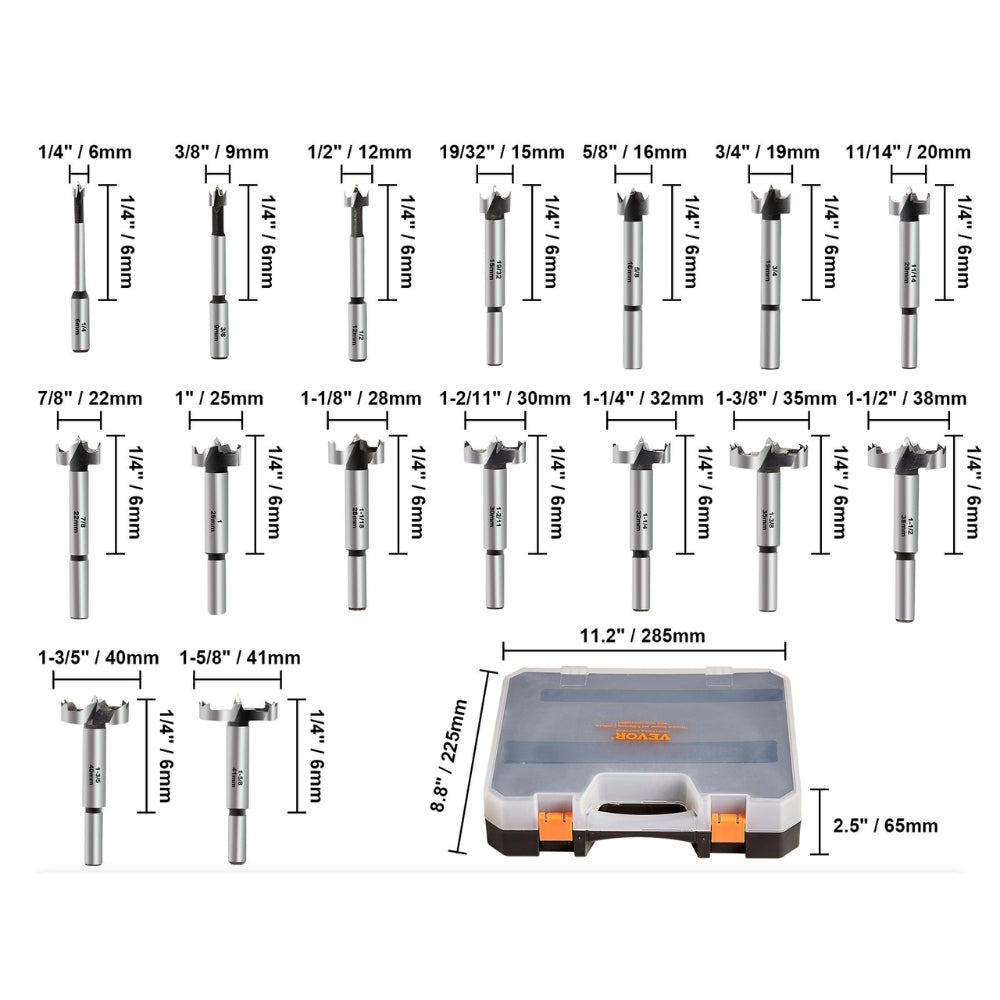 16Pcs Forstner Bit Set Forstner Drill Bits Set Carbon Steel with Universal Round Shank Forstner Drill_5