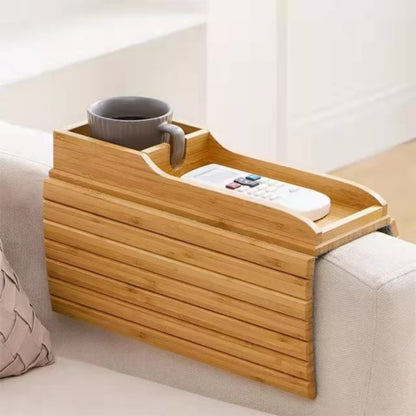 Couch Cup Holder Natural Anti Slip Bamboo Sofa Armrest Tray Foldable_1