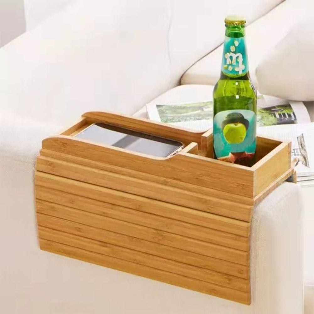 Couch Cup Holder Natural Anti Slip Bamboo Sofa Armrest Tray Foldable_2