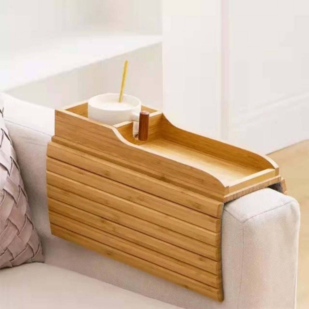 Couch Cup Holder Natural Anti Slip Bamboo Sofa Armrest Tray Foldable_3