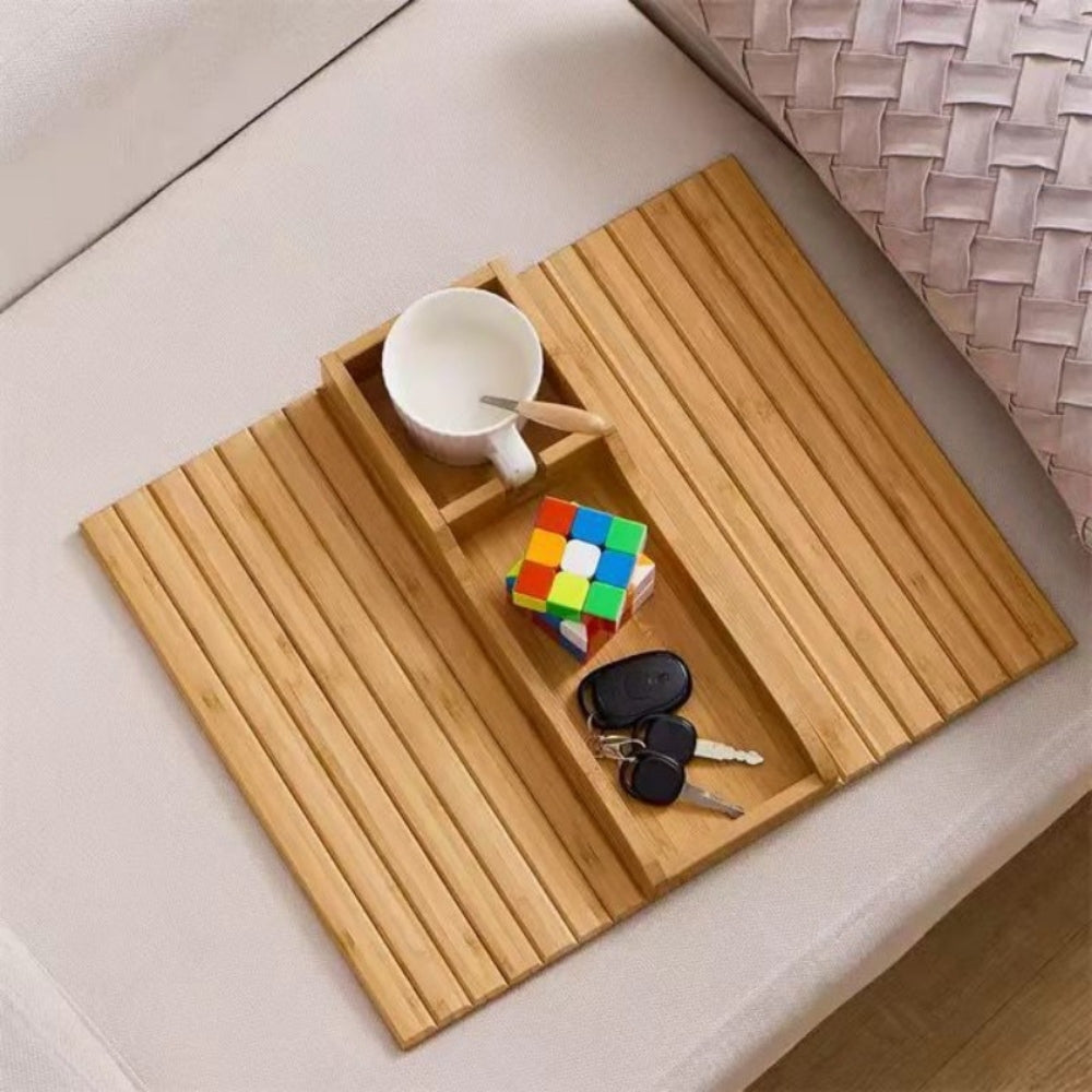 Couch Cup Holder Natural Anti Slip Bamboo Sofa Armrest Tray Foldable_4