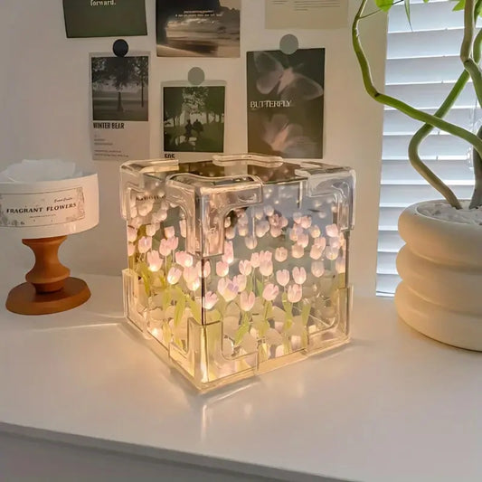 DIY Tulip Night Light Cube Mirror  Tulip Lamp Decorative Tulip Mirror Lamp_0