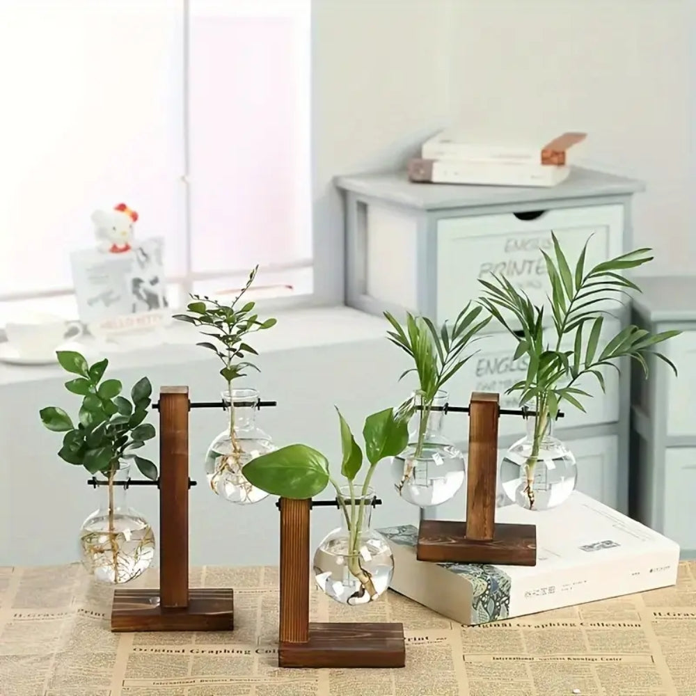 Creative Wooden Frame Hydroponic Vase Flower Arrangement Container_1