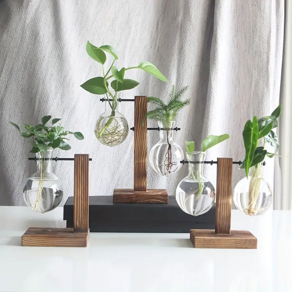 Creative Wooden Frame Hydroponic Vase Flower Arrangement Container_2