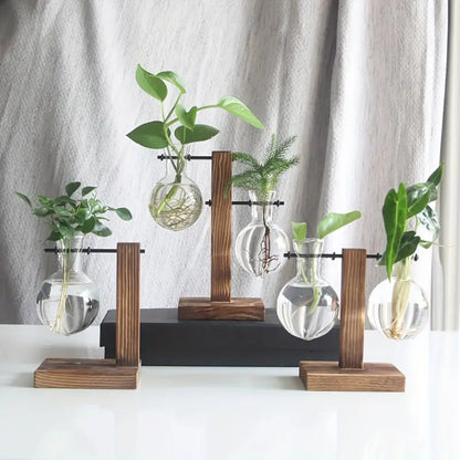 Creative Wooden Frame Hydroponic Vase Flower Arrangement Container_2