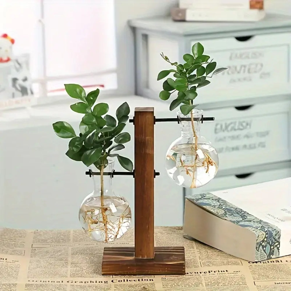 Creative Wooden Frame Hydroponic Vase Flower Arrangement Container_3