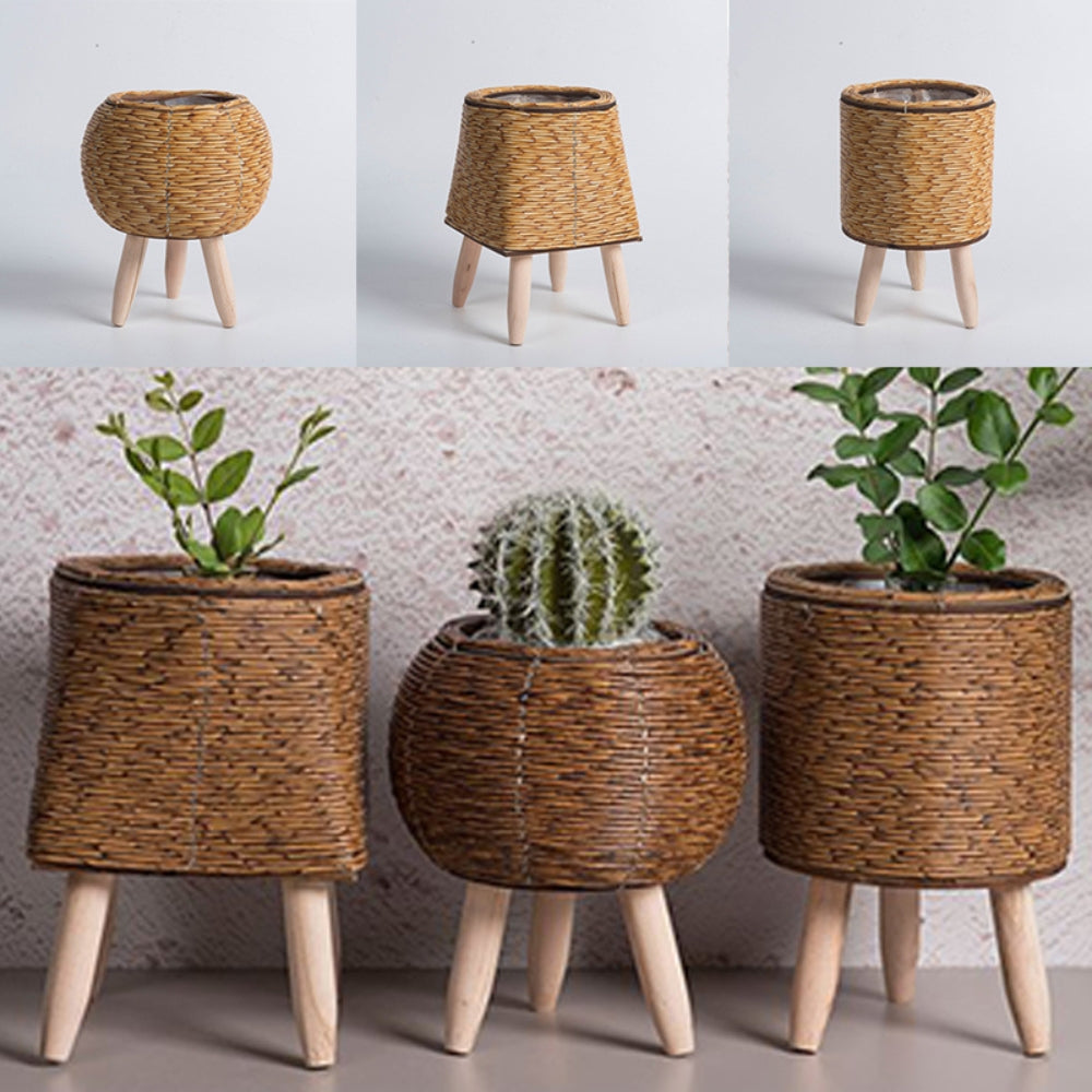 Nordic Style Faux Rattan Plant Stand Flower Shelf Flower Pot_3