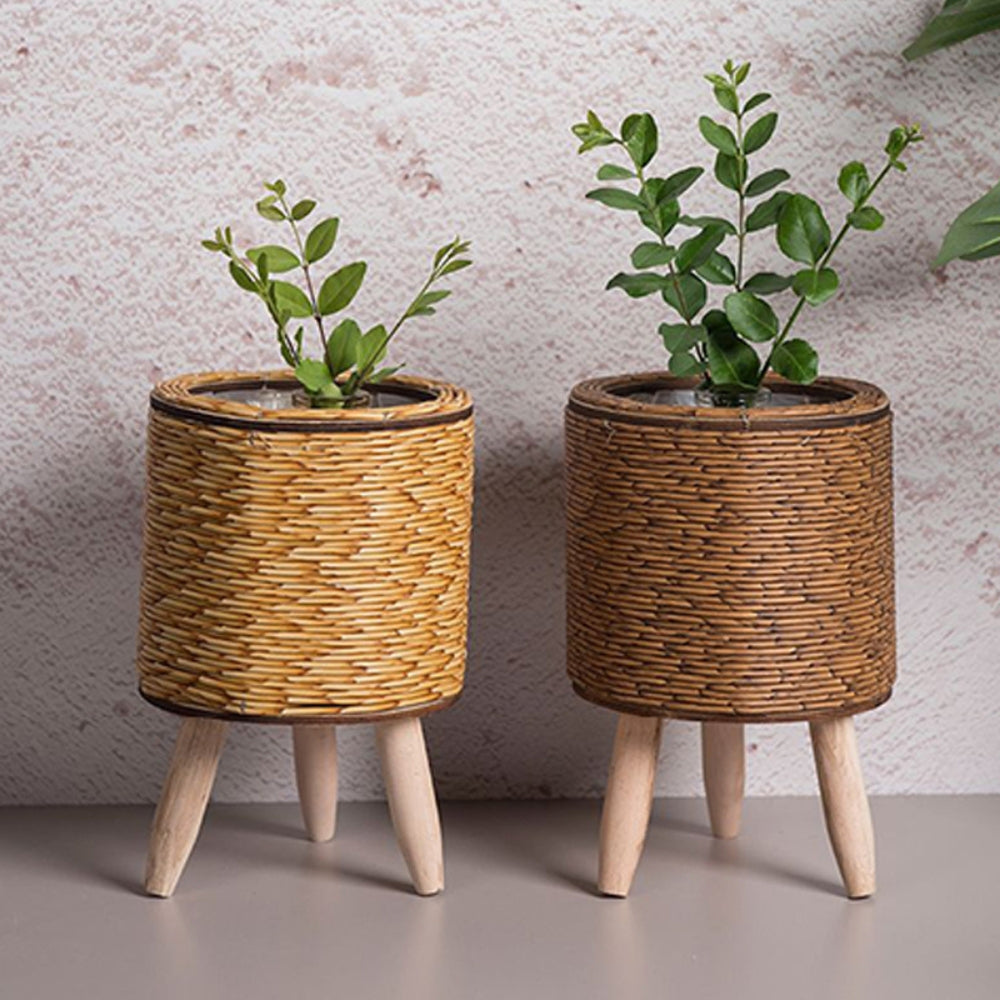 Nordic Style Faux Rattan Plant Stand Flower Shelf Flower Pot_0